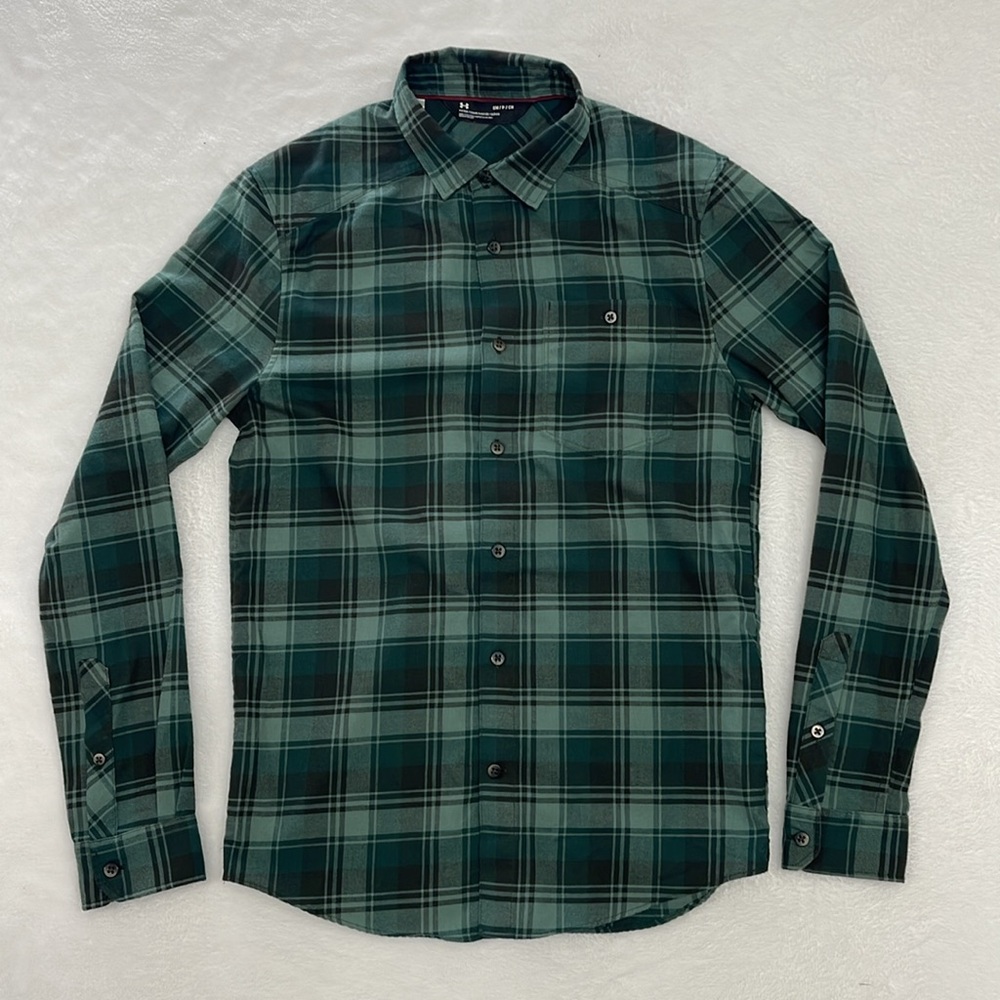 Under Armour Mens Fitted Green Plaid‎ Long Sleeve Button Up Shirt sz Small